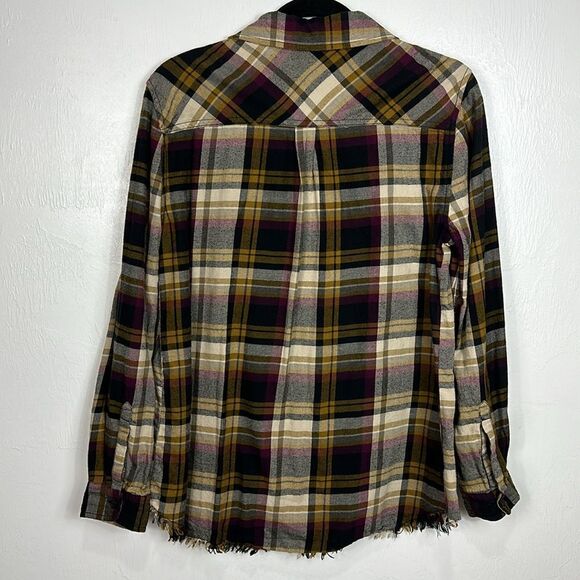 Beachlunchlounge Plaid Frayed Hem Long Sleeve Button Down Shirt Size M - Picture 4 of 9